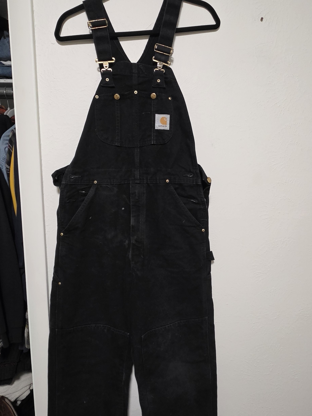 Carhartt R01 BLK Double-Knee Duck Bib Overalls Black 32x34